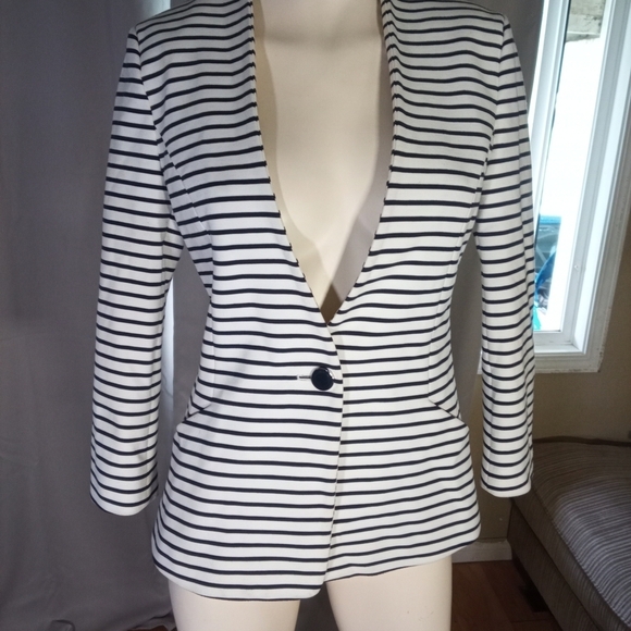 Simons Jackets & Blazers - Simons Black and White Striped Blazer with Tailored Silhouette